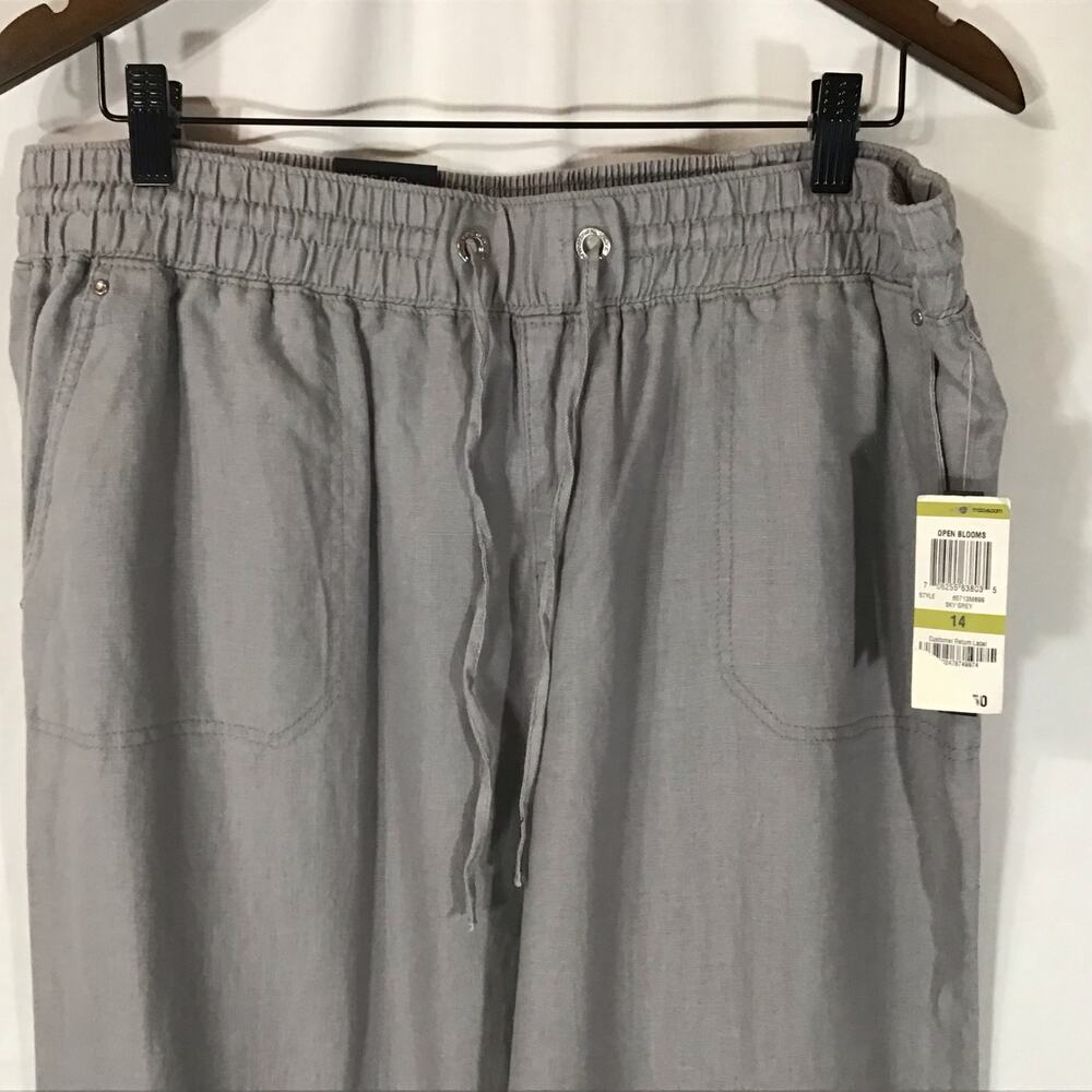 NWT INC 100% Linen Grey Wide Leg Regular Fit Pull On Pants 14 - Picture 2 of 7